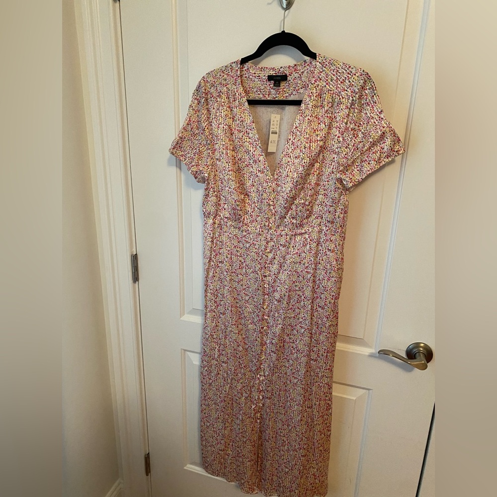 J. Crew Pink and Yellow Floral Midi Dress